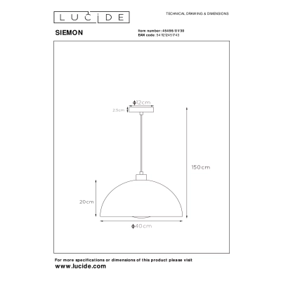 lafabryka.pl SIEMON - Lampa wisząca - Ø 40 cm - 1xE27 - Ocher Yellow 45496/01/44 Lucide